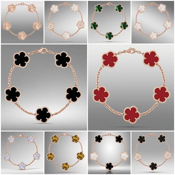 5 motif woman designer tennis 15mm flower turquoise lucky four leaf bracelet luxury jewelry rose gold clover