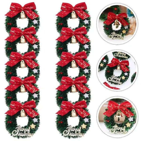 10pcs/pack Christmas Wreath Tree Wreaths Hanging Decorations Miniature Garland Simulated Furniture Ornament Toy 26H0202