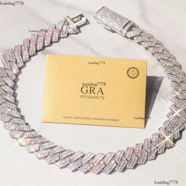 GRA Baguettes Moissanite Dia 20mm Wide Solid Sier With Cuban Link Chain for Mens Rapper Hip Hop Necklace