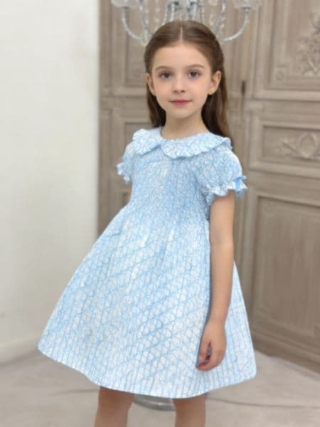 Designer Girls letter printed dress 2026 summer kids ruffle lapel puff short sleeve dress children holiday princess clothing Z0279 W260424