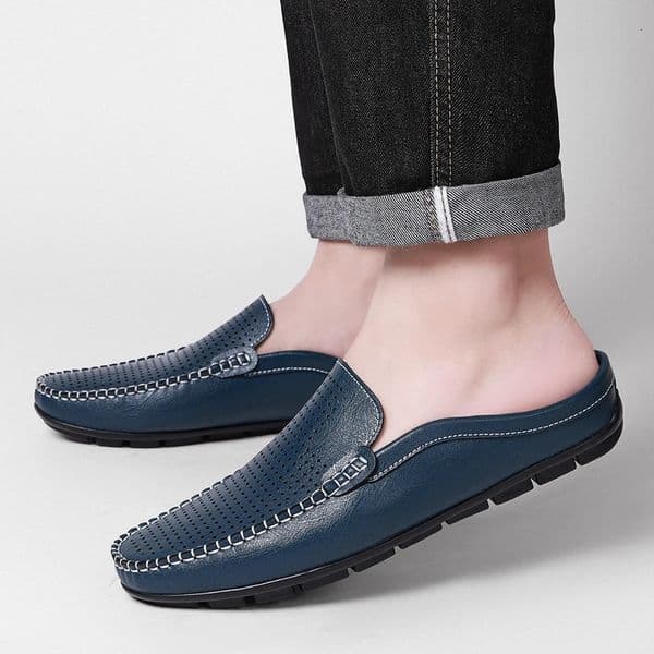 Half Shoes for Men Summer Mens Mules Perforated Leather Slippers Casual Slip-ons Loafers Flats Black Brown 260124