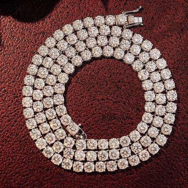 2- 6mm 100% Sterg Sier Moissanite Tennis Chain Trendy White Women's Necklace with k Wholesale