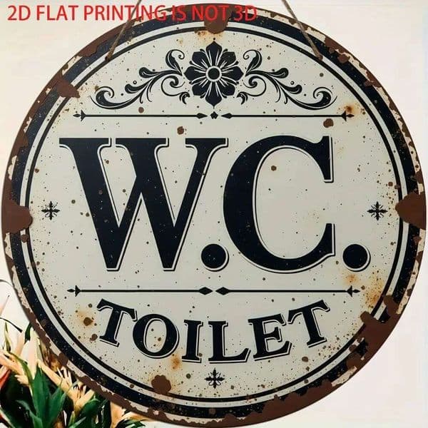 2D Flat - & Ornament 1-Piece Retro Circular Rustic-Style WC Toilet Decorative Metal Plaque | 26H0202