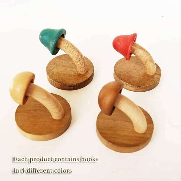 4PCS Wooden Mushroom Coat Hooks, Wall Mounted Towel Hanger, Solid Wood, Colorful, Set of Hooks with Screws 4 hooks & 8 screws 26Y0202