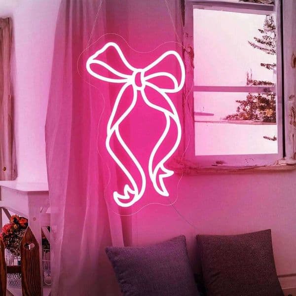 Ribbon Neon Light Sign Dimmable Bedroom Holiday Celebration Boy Girl Birthday Gift Bow Tie Decor 26W0202