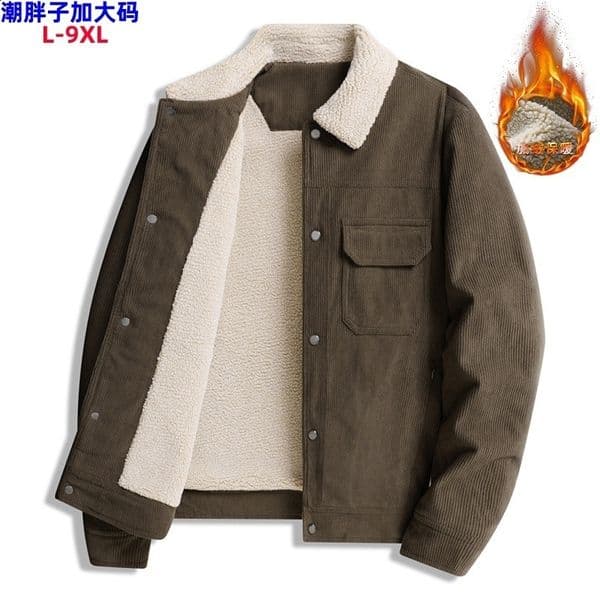 L9XL Corduroy Mens Jacket Plus Size Autumn Winter Fleece Lined Thickened Lamb Wool Warm Casual Jacket V191019