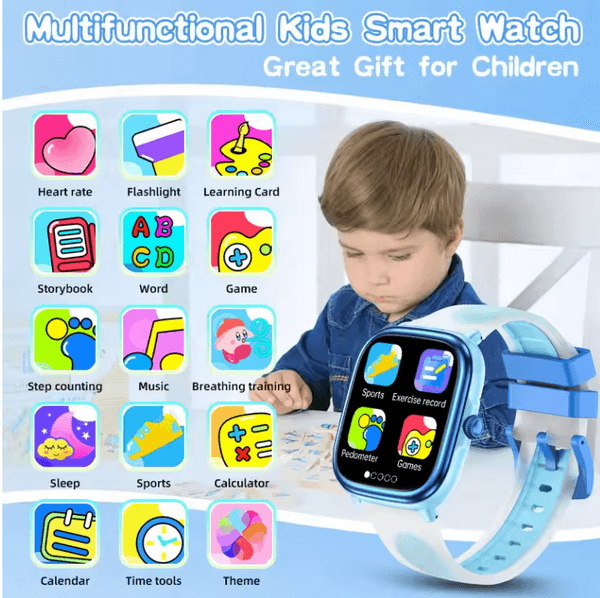 Kids Study Smart Watch 1.83" Display Puzzle Game Sleep Monitor Alarm Clock Flashlight Children Smartwatch Boy Girl Gift