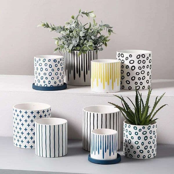 Modern Nordic Ceramic Living Room Interior Countertop Vase Simple Geometric Pattern Plant Flower Pot Gardening 26W0203