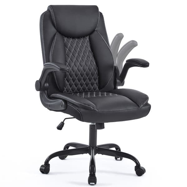Leather Office Ergonomic Home Office Desk Chair Back Support Swivel Executive Office Chair with Wheels and Flip-Up Armrests Adjustable Rocking Function