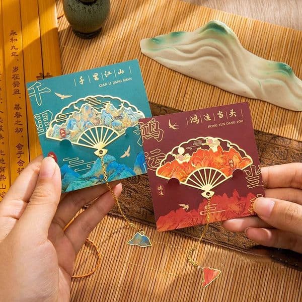 2026 Wholesale Creative Chinese Style Delicate Hollow Out Fan-Shaped Tassel Metal Bookmark Stationery Student Reading Supplies Gifts 260203