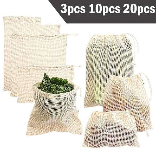 3 6 10pcs Produce Set Eco Cotton Mesh for Fruit Vegetable Storage Bags Reusable Shopping Bag 26Y0203