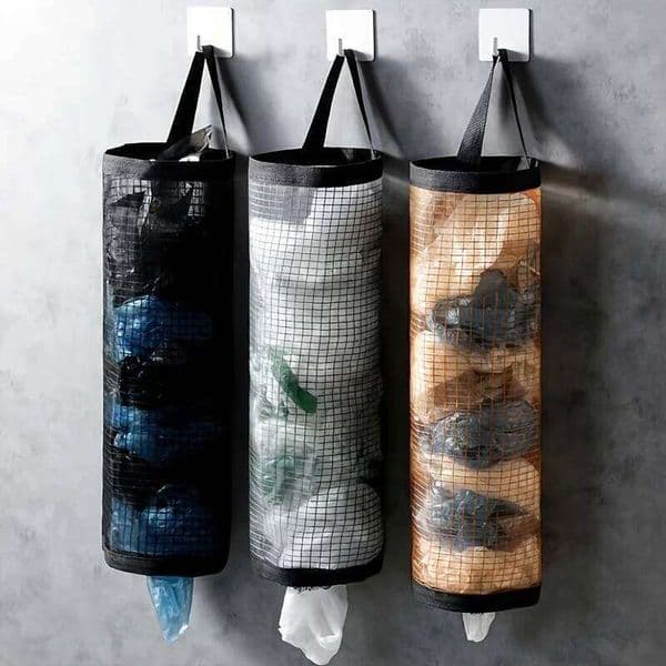 1pc Space-saving Mesh Hanging Plastic Storage Box - Foldable and Breathable Kitchen Grocery Dispenser,Grocery Bag Holder 26Y0203