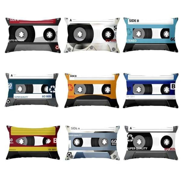 Retro Colorful Audio Cassette Print Pillowcase 30x50cm 40x60cm Music Tape Design Cushion Cover for Home Office Sofa Decor 26W0203