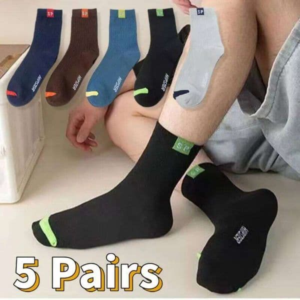 5 Pairs Premium Thickened Business Seasonal Versatile Stylish for Men Anti-odor Mid-calf Athletic Socks 26W0203