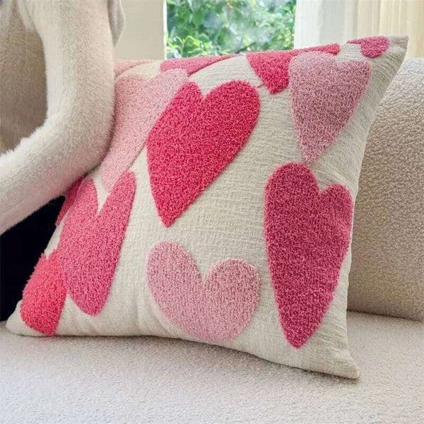 Pink and Red Couple Cushion Cover Chenille Love Embroidery Pillowcase Valentine's Day Modern Home Decorative Pillow Covers 45*45 26W0203