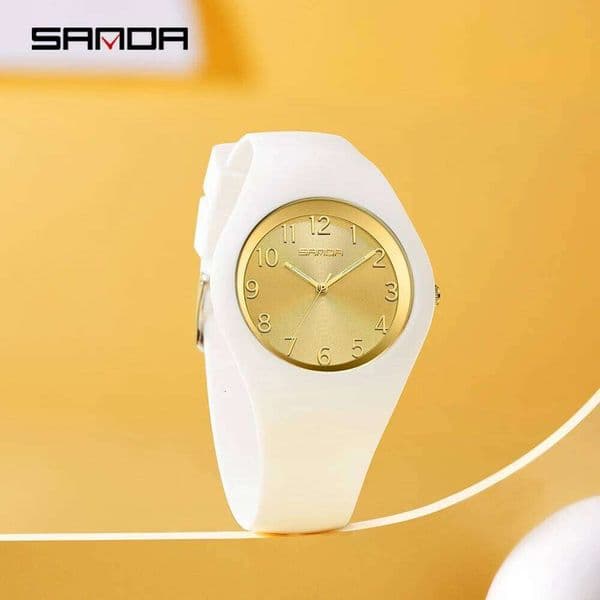 2025 SANDA New 6186 Casual Fashion Quartz Watch Waterproof White Silicone Strap Women's Clock Luxury Brand Reloj 26W0203