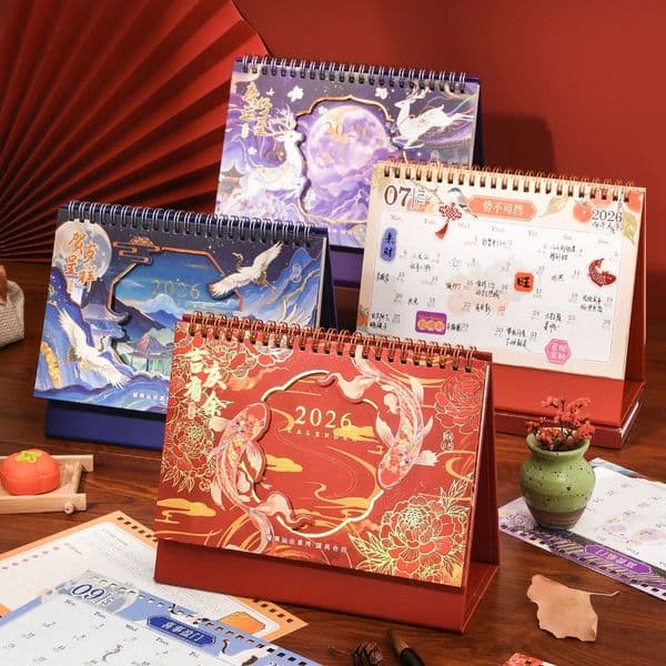 2026 Desk Calendar Retro Chinese Large Desktop Annual To Do List Monthly Daily Planner Time Manegement 260203