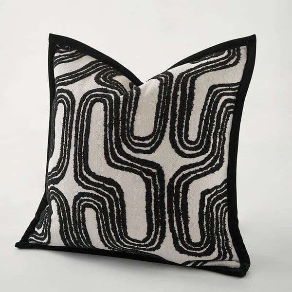 Pillow Case Italian Beige Black Light Luxury Cushion Retro Chenille Geometric Jacquard Pillow Cover Decorative Modern Throw Pillowslip 26W0203
