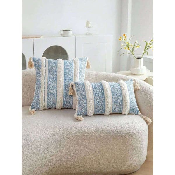 Pillow Case 1pc Pink Geometric Velvet Embroidered Pillow Cover With Tassel 26W0203