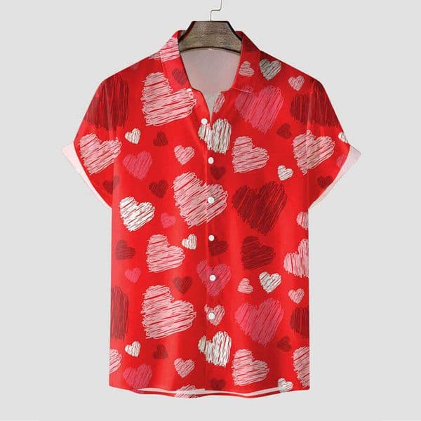 2025 New Short Sleeve European and American Foreign Trade 3D Digital Printed Valentine's Day Men's Shirt Order