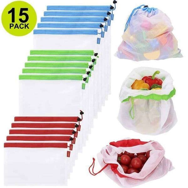 3 Sizes Reusable Mesh Produce Washable Eco-Friendly Bags for Grocery Shopping Storage Fruit Vegetable Toys Sundries Bag 26Y0203