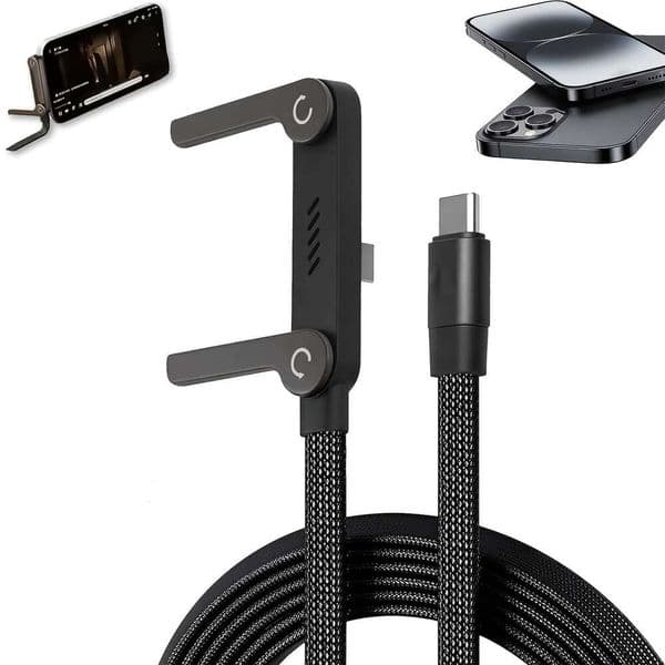 2-In-1 Invisible Stand | 240W Fast Charging Cable With Built-In Holder, Type-C Interface, Foldable Phone 5 Feet Length, Suitable For Iphone Kuhangxin