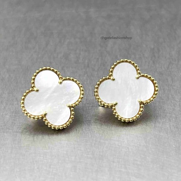 Designer Earrings vanly cleef earrings Clover Earrings Silver Thick Gold Plated Mother-of-Pearl Diamonds four-leaf clover Earring