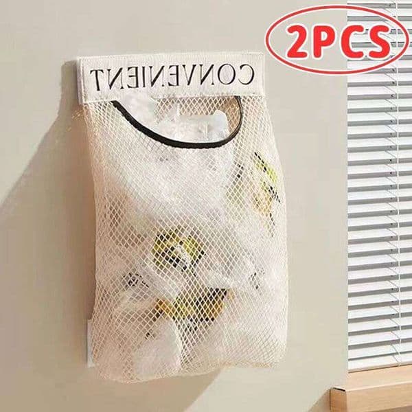 Wall Mount Mesh Garbage Holder Plastic Shopping Bags Dispenser Sundries Bag Reused Storage Grocery Pouch Organiz 26Y0203
