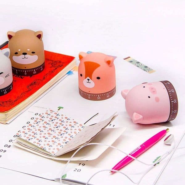 Cute Animal Mechanical Pig Dog Cat Fox Student Learn Self-discipline Remind Kitchen Timer Children's Time Manager 26Y0203