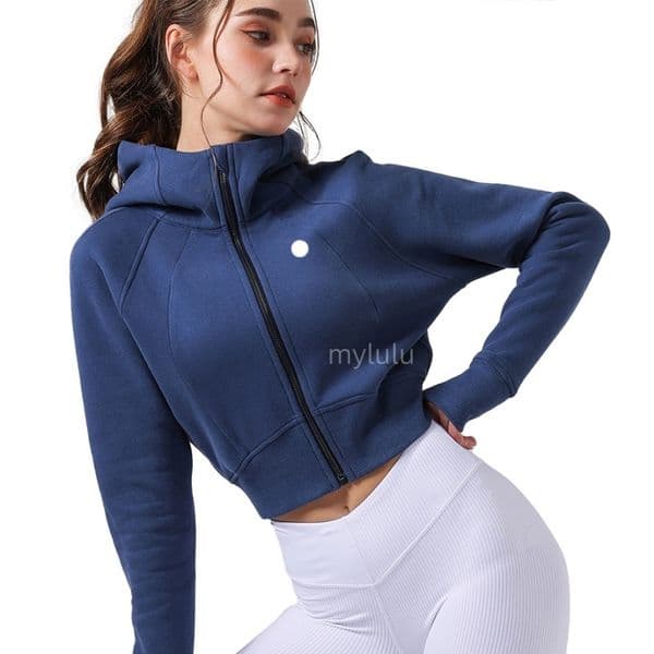 yoga Gym jacekt New designer womens Autumn and winter brown lambhair hooded short jacket thick and warm sporty