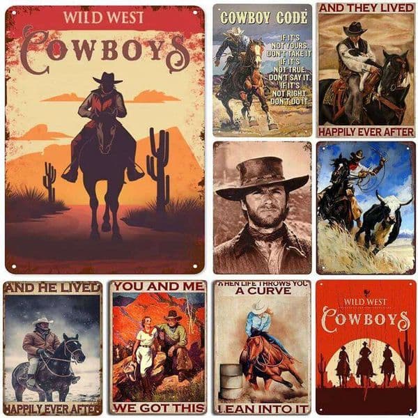 Western Cowboys Metal Tin Signs Vintage Riding Horses Decor Posters Home Bars Club Cafes Shop Wall Art Iron Plate Painting 26Y0204
