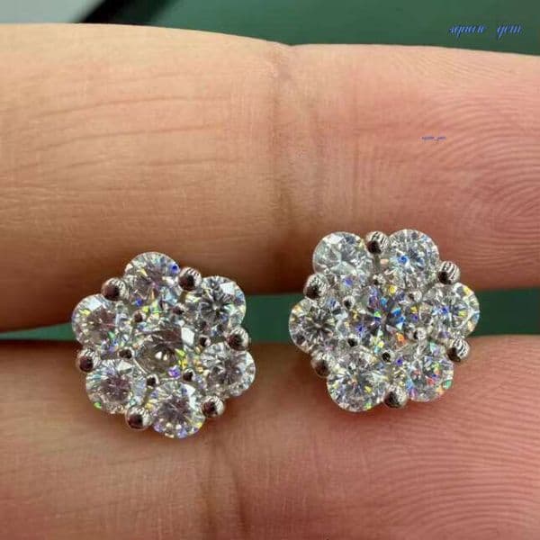 18K Gold Mossanite Studs Screw Back Solid 925 Silver 15Mm 5.8Ctw Vvs1 Round Cut Cluster Flower Moissanite Diamond Stud Earrings