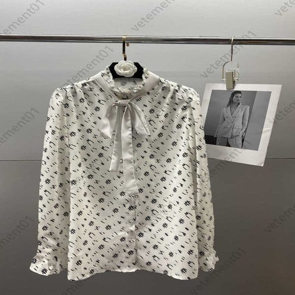 Designer Shirt Blouse Women Clothing Classic Monogram Print Spring Ruffle Neckline Design Hair Ribbon Butterfly Sweat Shirt Womens Top