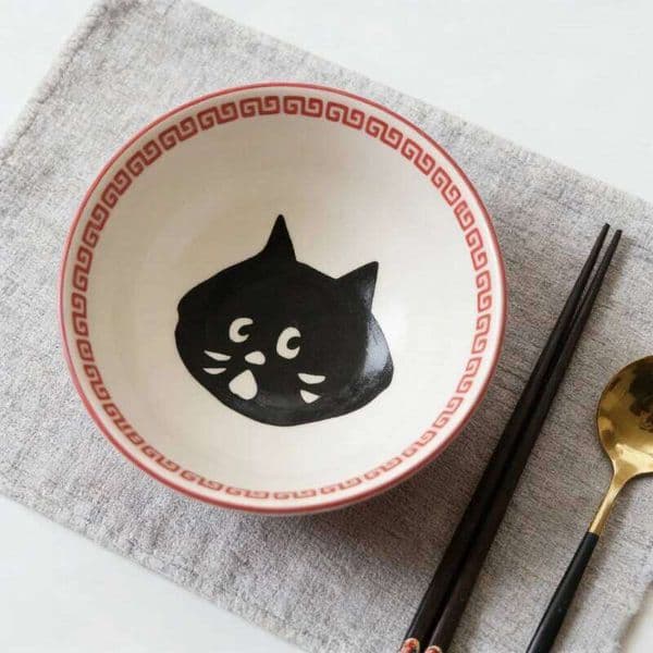 Japanese Style Creative Surprised Cat Underglaze Ceramic Ramen Bowls Large Capacity Home Soup Salad Noodle Household Tableware 26W0204