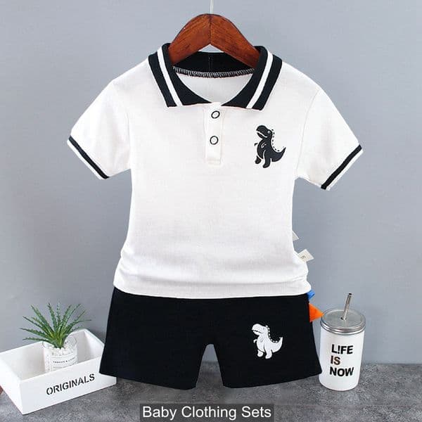 New Summer Kids Outfits Baby Boys Clothes Set Dinosaur Printed Turn-down Collar T-Shirts Tops Shorts 2PCS/Suit Infant Clothes Kids Clothing Sets S260415