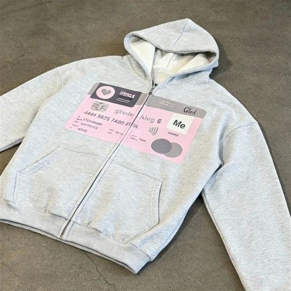 Y2K Harajuku Retro Sweatshirt Print Heartbroken Id Card Zipper Hoodies Fashion Casual Hip Hop Streetwear Unisex Oversized Tops 260126BJ