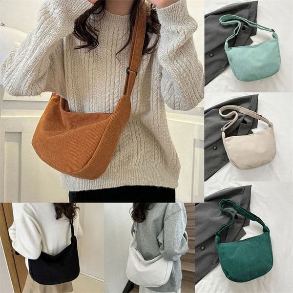 Corduroy Shoulder Bag Minimalist Crossbody Womens Handbags Fashion Fabric Underarm Solid Color Zipper Female Handbag 260126