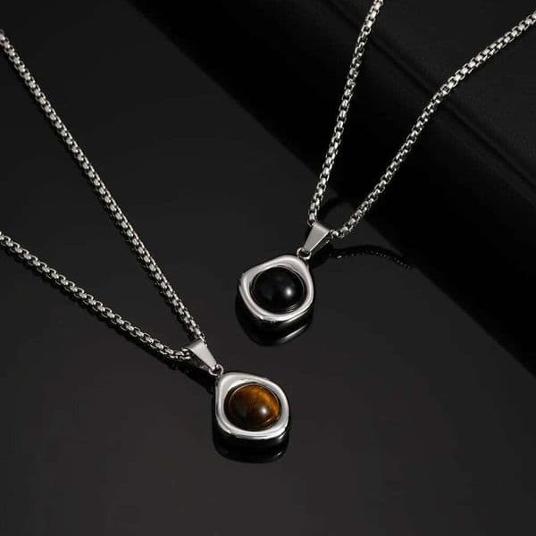 Irregular Tiger Eye Pendant Neckalce for Men,Waterproof Stainless Steel Natural Stone Necklace,Stylish Jewelry Gift Z260204