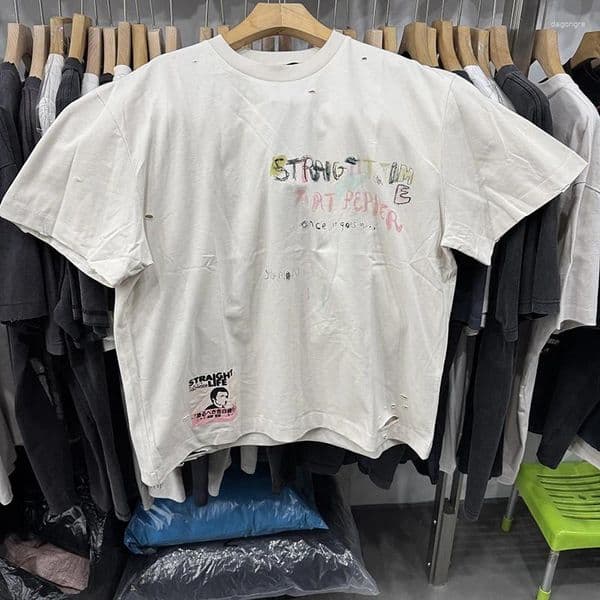 Men's T Shirts Paly Retro Letter Graffiti Street Trendy Men Shirt High Quality Cotton Casual Versatile Tee