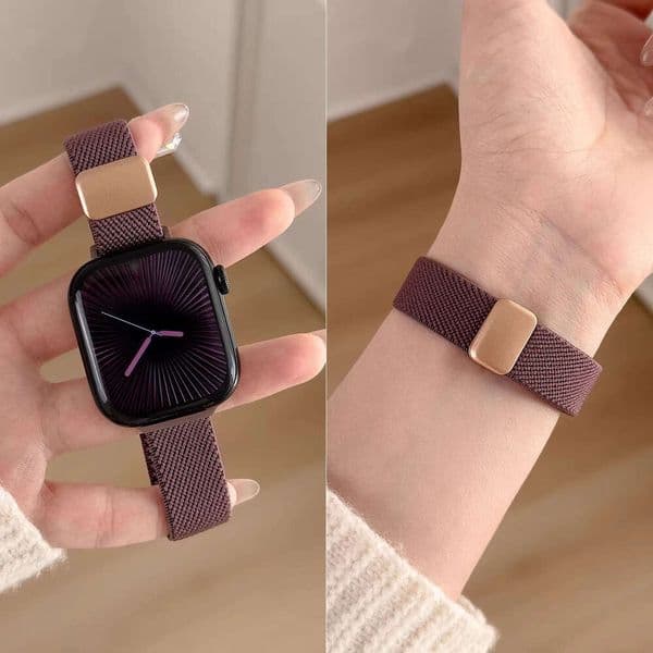 Suitable iWatch S11 Burgundy Smart Band Apple Watch 10 Woven Magnetic Nylon Strap for Women