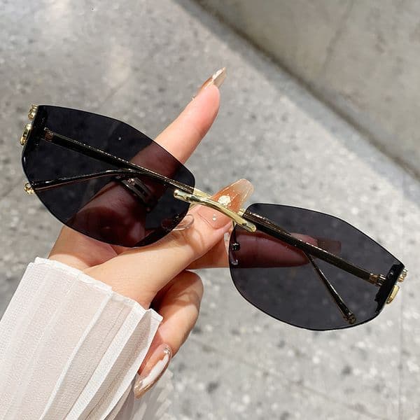 New Style Leopard Head Sunglasses for Women, Metal Fashion Cat Eye Ocean Lens Sunshade Sunglasses, Curved Glasses