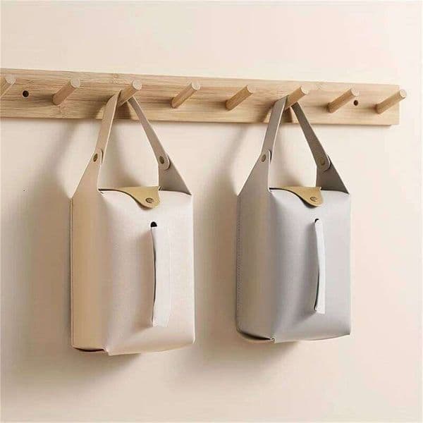 New style Solid Color Checkered Leather Wear-Resistant Desktop Storage Tissue Box Hanging Tissue-Bag Buckle Strap 26H0204