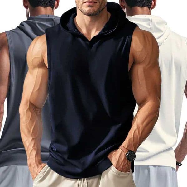 Fashion 2025 Summer Mens Basketball Running Training Hooded Sleeveless Fitness Top Fashionable Loose Quick drying Sports Tank Top Y251129