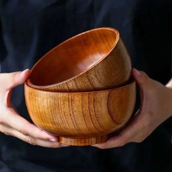 Japanese Style Jujube Wooden Round Large Soup Creative Children's Rice Bowl Tableware 26W0204
