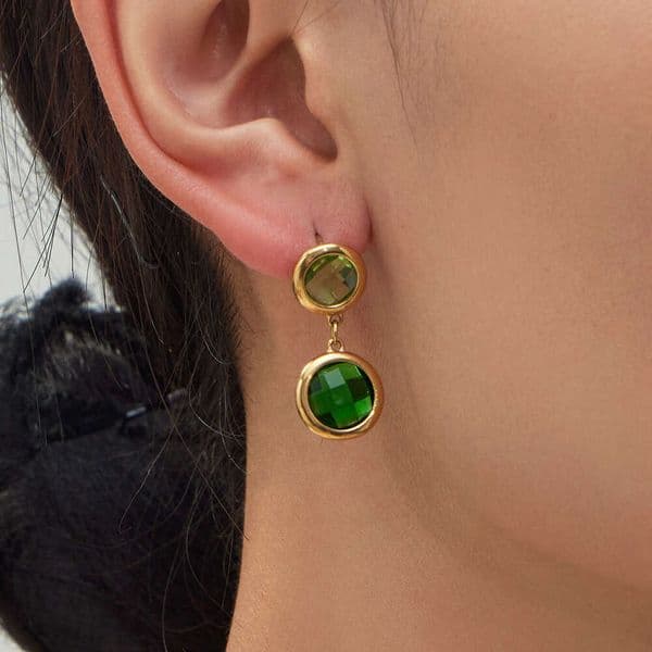 Stainless Steel Colorful Round Zircon Bracelet Earrings Light Luxury Exquisite Temperament Niche Vintage Set Jewelry