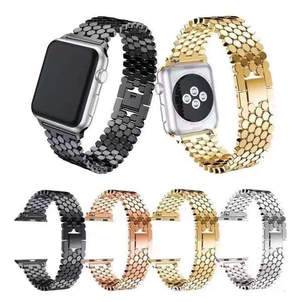 Cross-border Fish Scale Pattern Metal Apple Watch Series 8 Chain Strap Steel Band