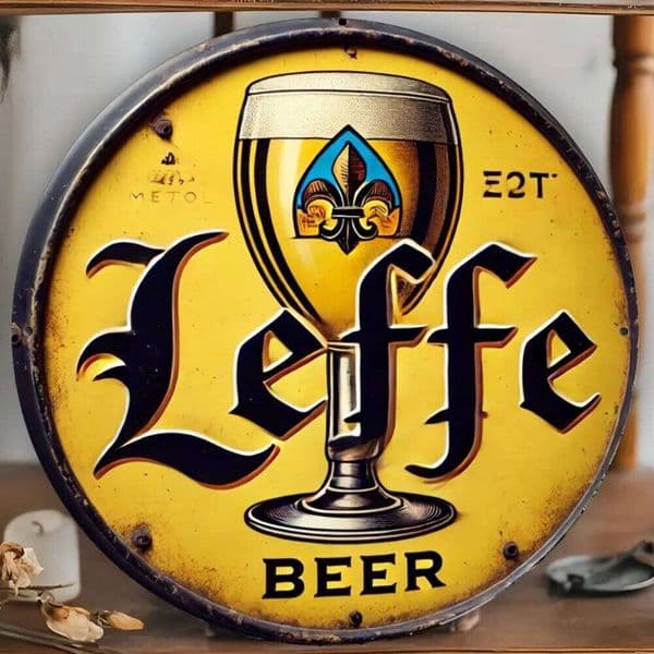 Leffe Vintage Beer Metal Wall Art Sign - Durable Easy-Hang Rustic Belgian Brewery Decor for Living Room Kitchen Bar 26Y0204