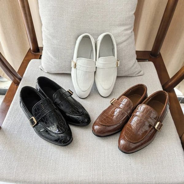 British Kid Leather Shoe Autumn Fashion Kid Shoes Crocodile Pattern Pointed Casual Shoes Formal Boy Shoe Formal Mens Shoes 260124