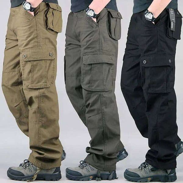 2025 New Men Large Pocket Loose Overalls Men's Outdoor Sports Jogging Tactical Elastic Waist Pure Cotton Casual Work Pants 26W0204