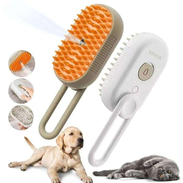 3-in-1 Dog Cat Electric Pet Cleaning Steam Spray Massage Hair Removal Comb Anti Flying Brush 26H0204